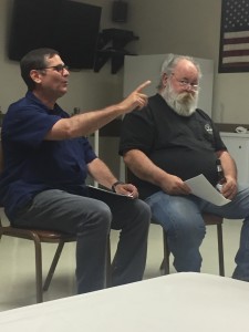 Doug Kaback, left, and Keith Long of the VFW post in Canada Park at one of the playwriting workshops. Photo courtesy of Doug Kaback.