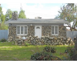 A home built from river-rock by Dan Montelongo in Stonehurst Historic Preservation Overlay Zone in Sun Valley, California.
