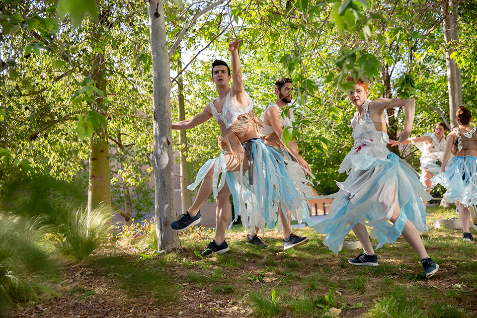 Dancers from the Artichoke Dance Company sway through the trees at The Soraya. Photo by Luis Luque.