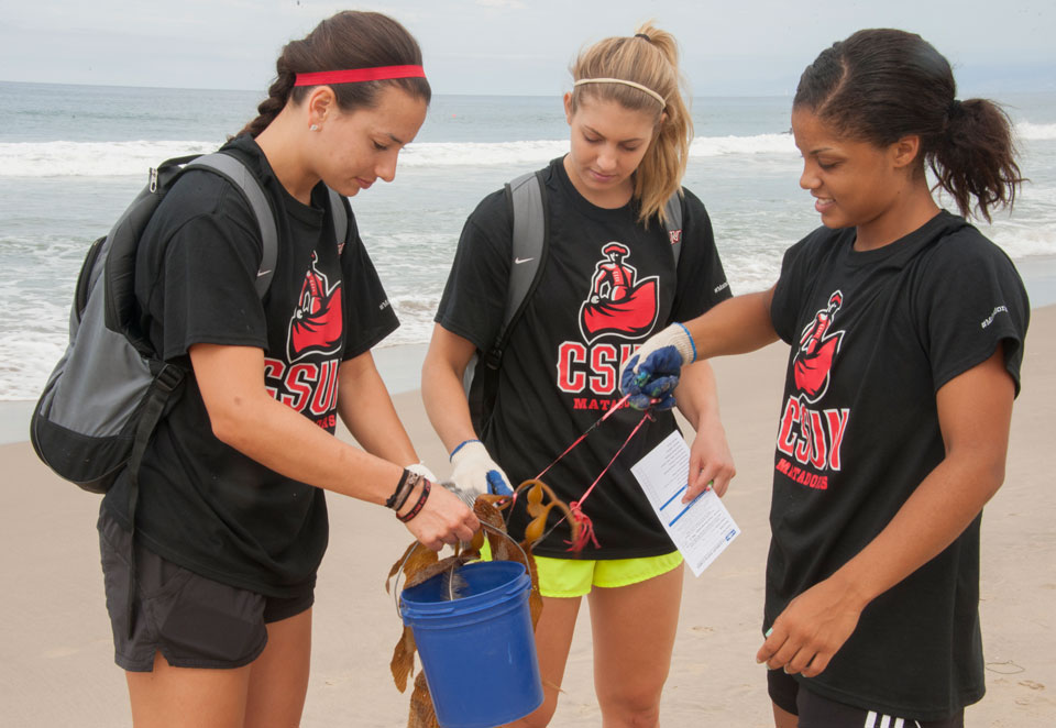 Matador student-athletes help clear debris from Manhattan Beach during a Heal the Bay beach clean-up July 19.