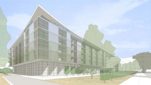 A look at the proposed hotel from the perspective of the corner of Zelzah Avenue and Nordhoff Street.