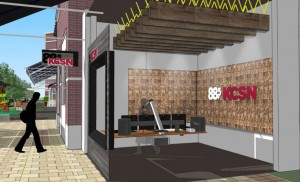 A rendering of what the KCSN on-site studio at the Village at Westfield Topanga in Woodland Hills.