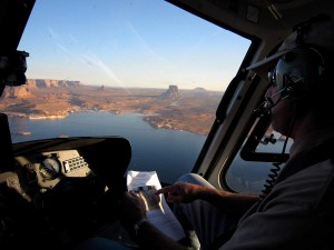 Michael Kelem plans for a nature shot on a helicopter. 