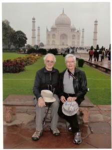 Retired CSUN English professor Bob Noreen (right) and his partner, Tom Green, at the Taj Mahal in India. Photo courtesy of Bob Noreen.