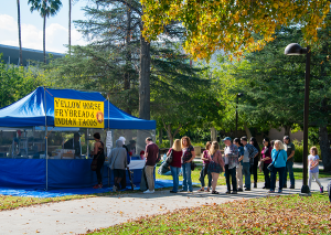 The Yellowhorse Frybread & Indian Tacos tent attracts a line of customers at the CSUN Powwow. 