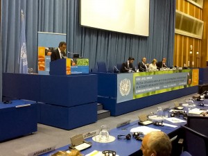 Rodrigo Velez speaks to the United Nations-UNODC council in Vienna about intervention. Photo courtesy of Velez. 