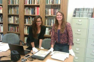 CSUN environment science students look at archives of Owens Valley water policy. Photo provided by Kim Kirner. 