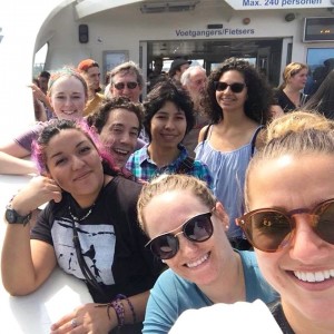 CSUN students on the European Cities trip take a ferry in Amsterdam, June 2018.