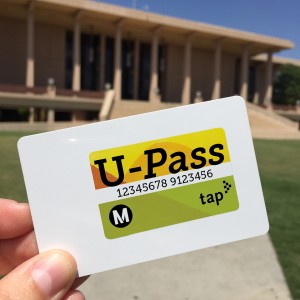 Metro U-Pass sticker on the back of an ID.