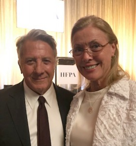 CSUN President Dianne F. Harrison with actor Dustin Hoffman at the Hollywood Foreign Press Association's annual grants banquet, where CSUN was awarded $65,000 to support the university's film students. Photo by Nate Thomas.
