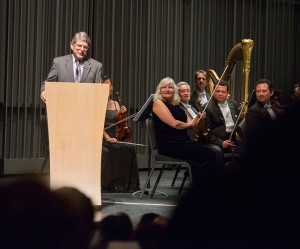 Former LA County Supervisor speaking during a ceremony celebrating the naming of a rehearsal room the the Valley Performing Arts Center in his honor. Photo by Nestor Garcia.