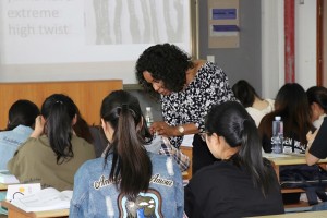 In June 2018, CSUN lecturer Shirley Warren teaches a fashion design class at Soochow University in China, for students who are part of the first cohort of a joint program between CSUN and Soochow. Photo courtesy of Soochow University.