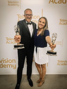 Kathryn Noonan shows off her Emmy alongside "Lost LA" host Nathan Masters. 