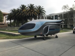 The Orville Shuttle from the television show "The Orville" parked during filming on the Oviatt Lawn. Submitted photo by Genelyn Arante.