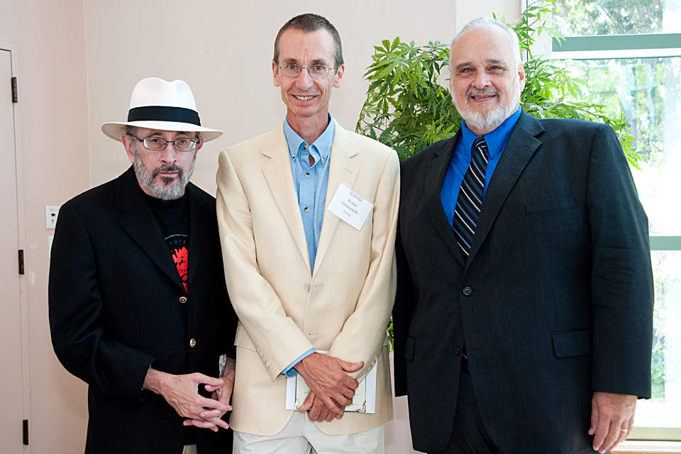 Peter Edmunds (center) and James David Ballard (right) with Harry Hellenbrand.