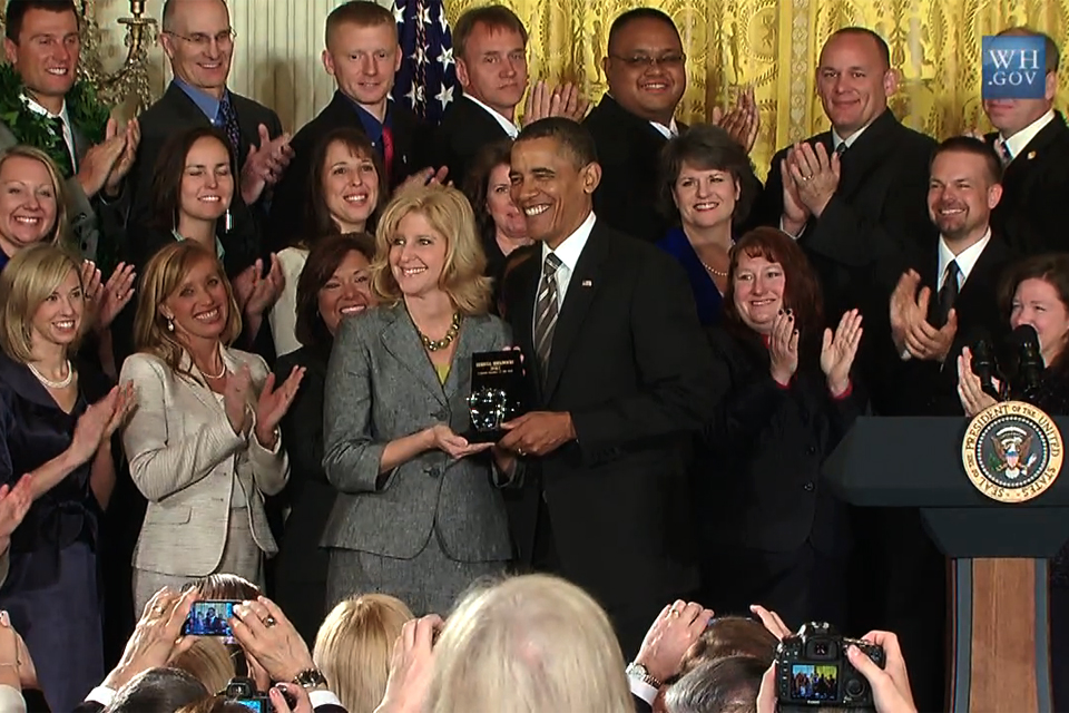 Rebecca Mieliwocki with president Obama at the White House ceremony.