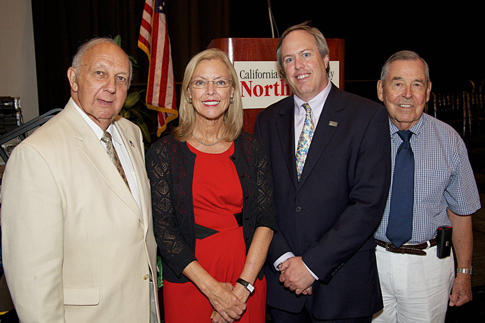 Nazar Ashjian ’62 (Business and Economics), Founders Day co-chair; CSUN President Dianne F. Harrison; Dennis DeYoung, president of the Alumni Association; and emeritus professor Albert R. Baca, Founders Day co-chair