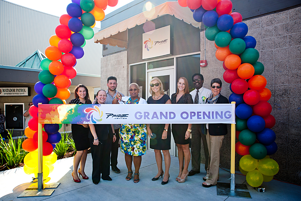Officials in 2012 preparing to cut the ribbon in celebration of the opening of CSUN’s new Pride Center.