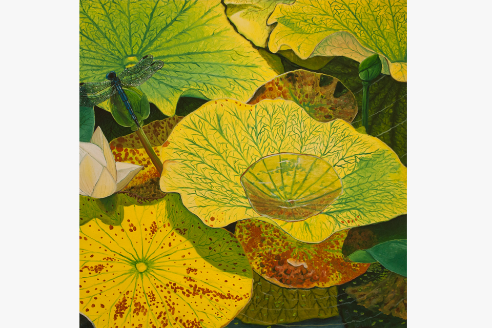 The “Golden Lotus,” oil-on-canvas, by Wood Grigsby from John H. Francis Polytechnic of Sun Valley. It explores the beauty of nature through contrasting yellows and greens on lotus pads.