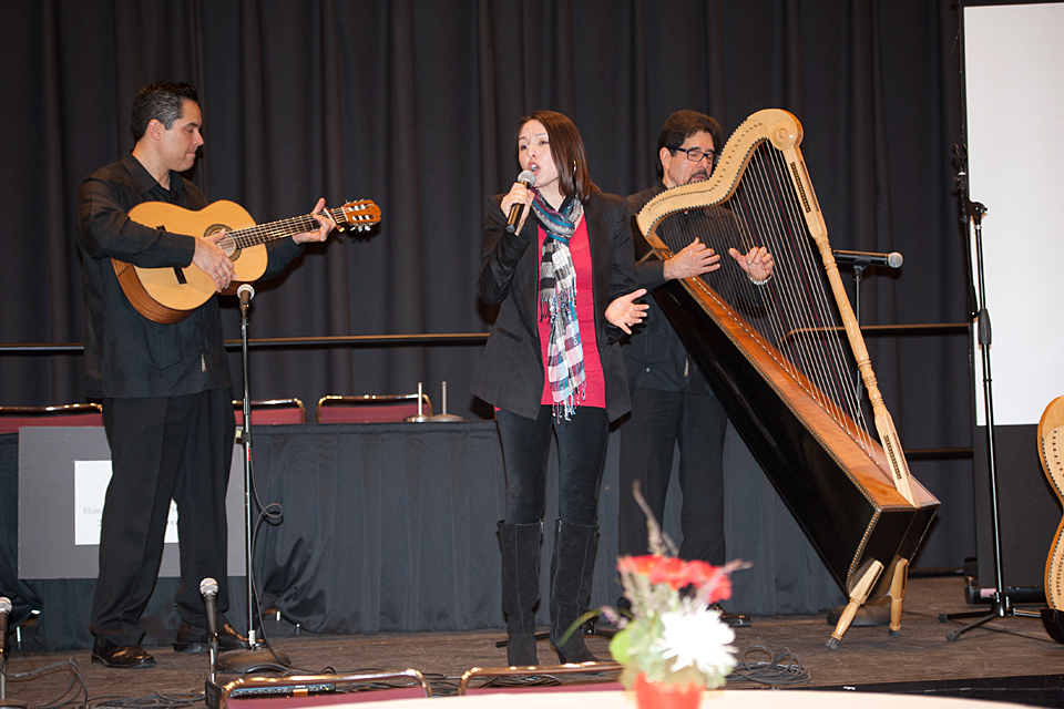 Chicano studies professor Fermin Herrera playing the Mexican harp with his daughter singing and son playing guitar. His presentation titled “Reworking Mexico’s Musical Heritage: A Chicano’s Experience” focused on the embrace of traditional Mexican music by Mexican American culture.