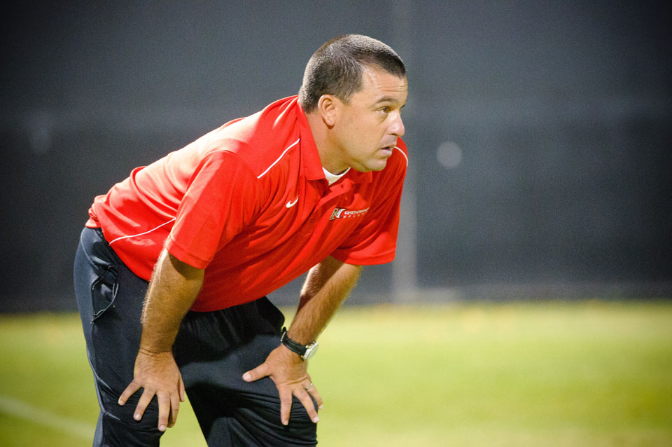 CSUN men’s soccer coach Terry Davila watching his team play.