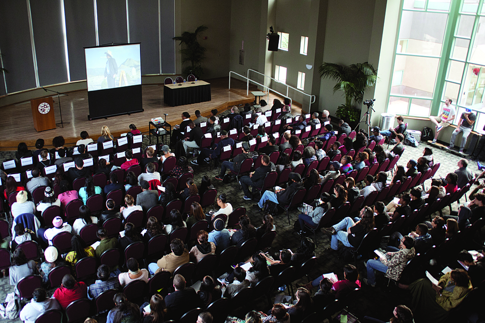 A large crowd of nearly 300 student and others gathered to hear Danny Glover lead a discussion about minority incarceration rates.