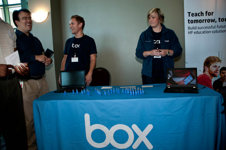 Two representatives for Box explaining their product to faculty and staff participants