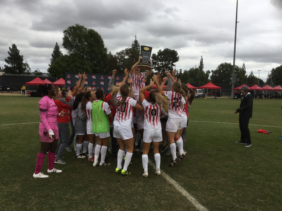 CSUN women's soccer team celebrates Big West regular-season championship.