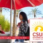 Two women stand under red umbrella. Text says CSUN Giving Day March 1-2