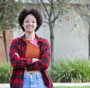 Portrait of CSUN student dressed in red