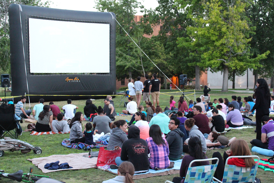 CSUN community gathers in front of blow up movie screen