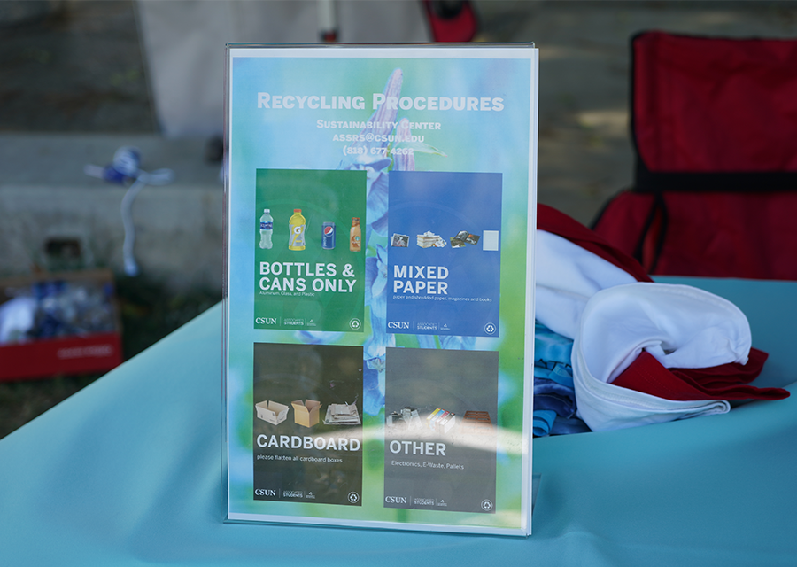 Recycling Procedures information on tabletop display during America Recycles Day on November 13, 2018.