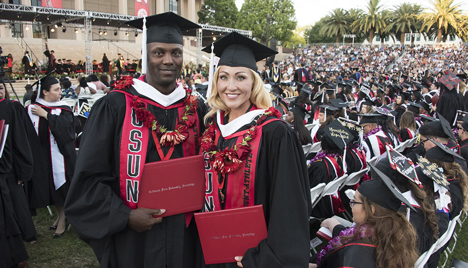 Track coaches Avery and Bridget Anderson graduate with MPA degrees from CSUN.