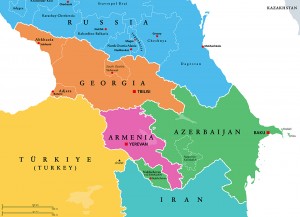Map of Armenia and Azerbaijan.
