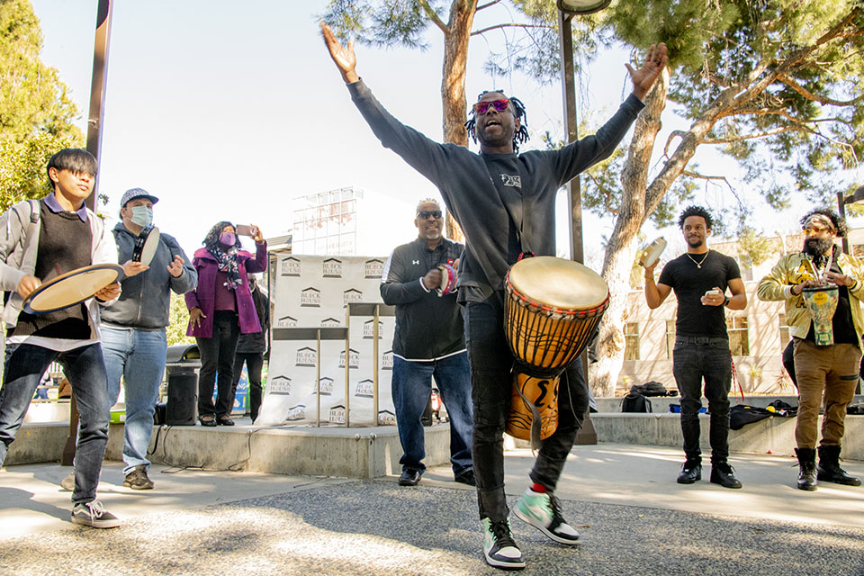 Curtis Byrd led the crowd in a drumming session at a Black History Month celebration last year. Photo by Sonia Gurrola.