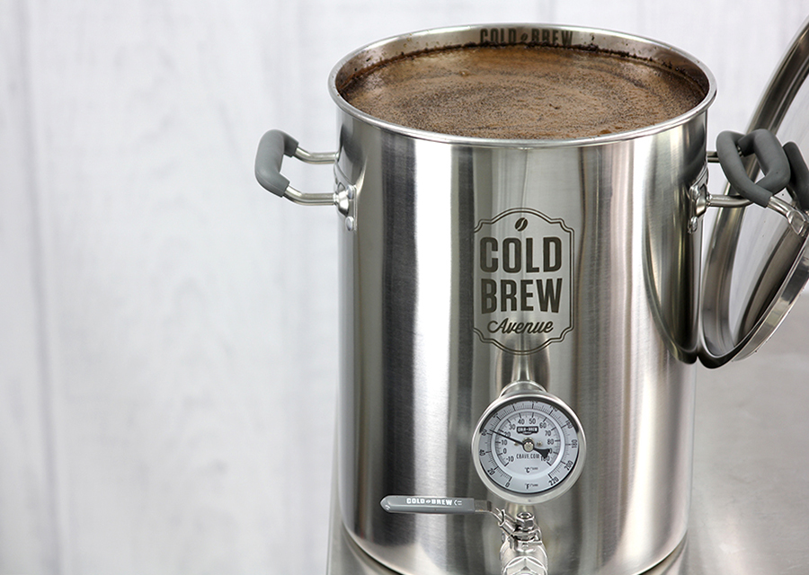 A 5 gallon reusable cold brew keg system.