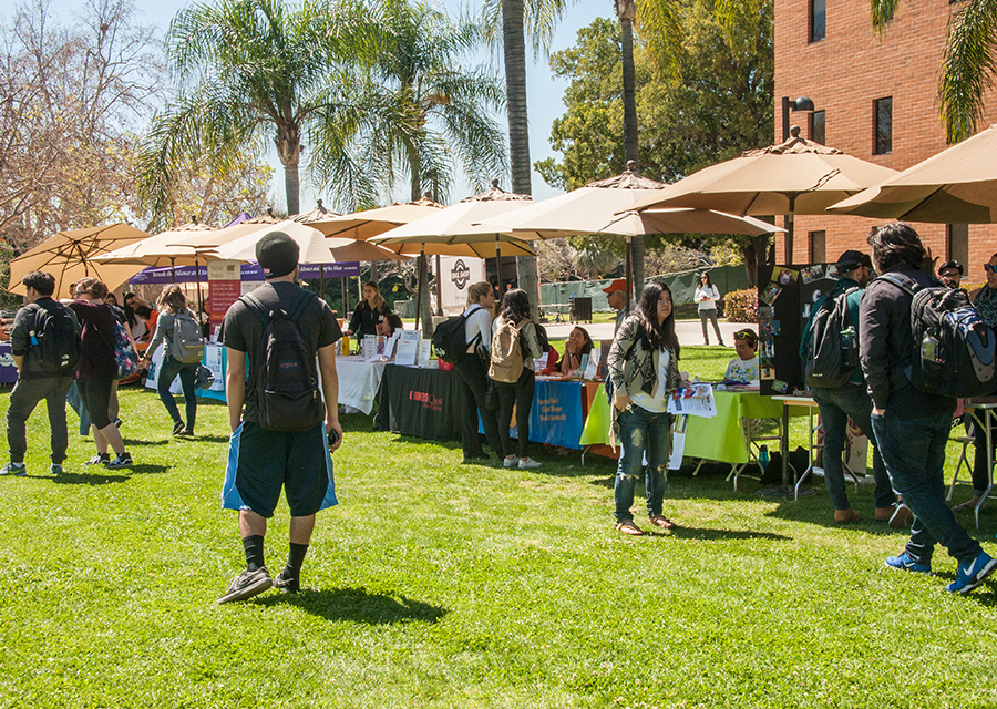 Local nonprofits set up at the Campus Store Complex lawn to introduce the CSUN community about how they can participate in their organizations during the Cesar Chavez Service Fair in 2018.