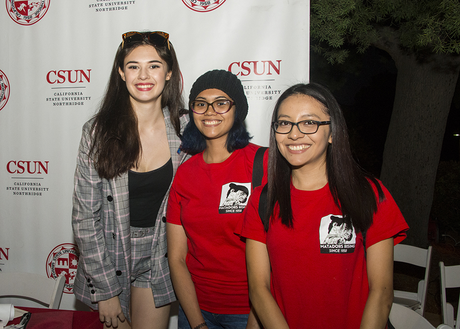 Nicole Maines poses for a photo with CSUN students.