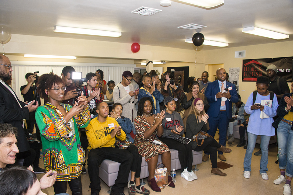 A group of CSUN students celebrate at a Black House event.