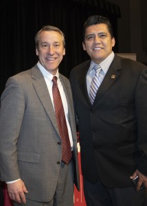 Robert Gunsalus, CSUN’s vice president for university relations and advancement, with Univision 34 Los Angeles Reporter Julio Cesar Ortiz