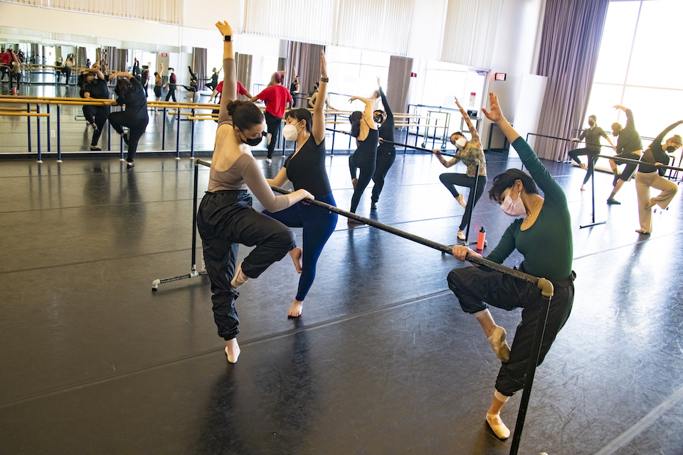 Ballet students at the barre
