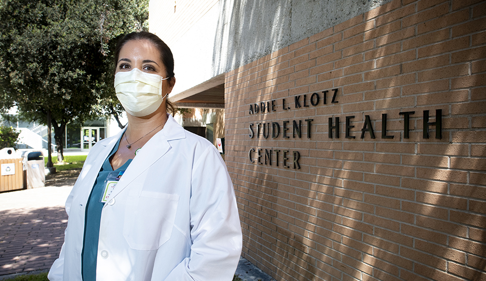 Portrait of Marisol R. Garcia, RN Lead, Clinic Support Unit, outside of CSUN's Klotz Student Health Center