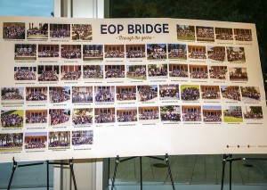 A board with pictures of EOP bridge programs through the years.
