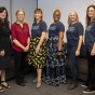 (L-R) Dean of the Michael Eisner College of Education Shari Tarver Behring, President Dianne F. Harrison, and LAUSD Teachers of the Year Jessica Perry-Martin, Nikysha D. Gilliam, Amy Kassorla Weisberg and Monica Erne-Webber.