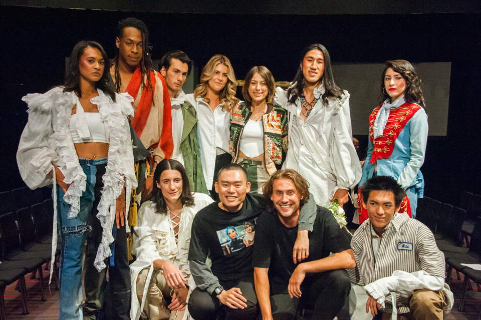 Designers Matthew Garrett and Quoc Ly with their nine models.