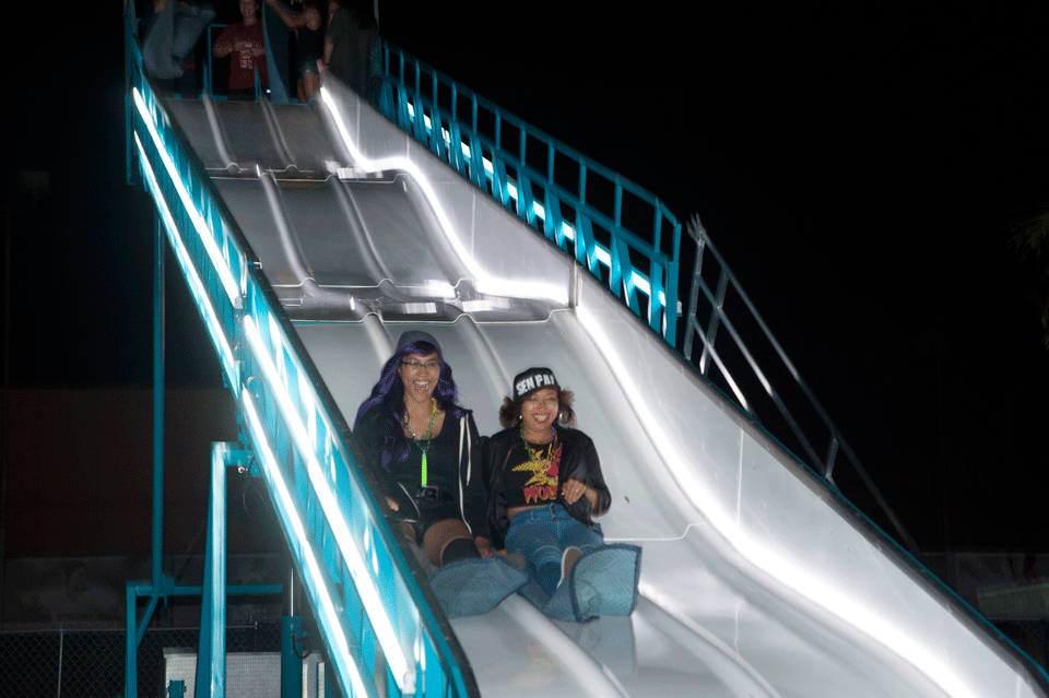 Students on giant slide