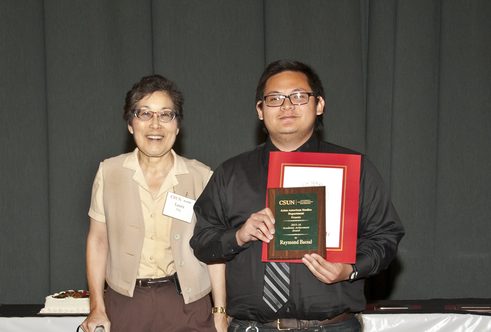 Asian American Studies professor Laura Uba with Asian American studies student Raymond Bascal.