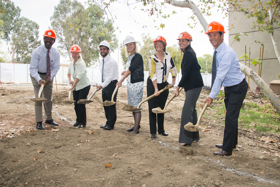 CSUN officials turn soil to break ground on the sustainability center.