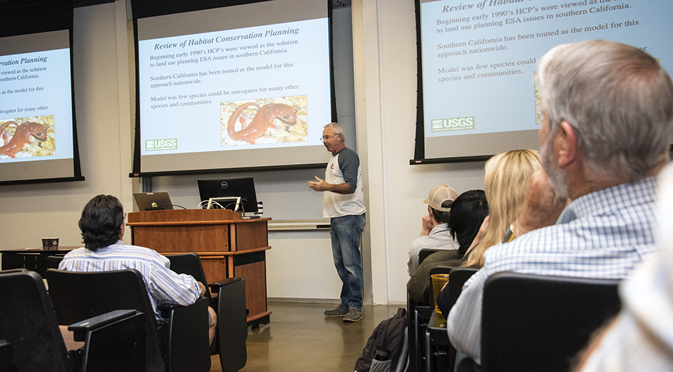 Robert Fisher of the U.S. Geological Survey gives a presentation at the 2019 HerpFest, which was held at CSUN for the first time.