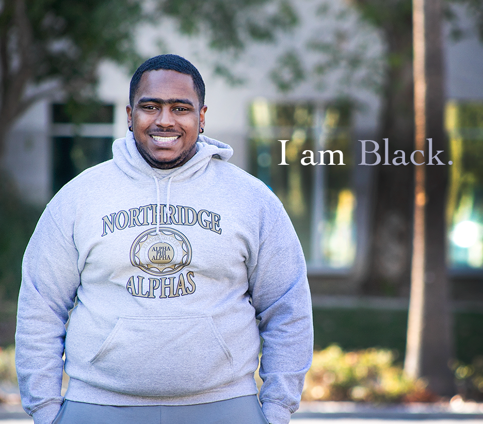 Portrait of student Derrick Lewis with the words 
